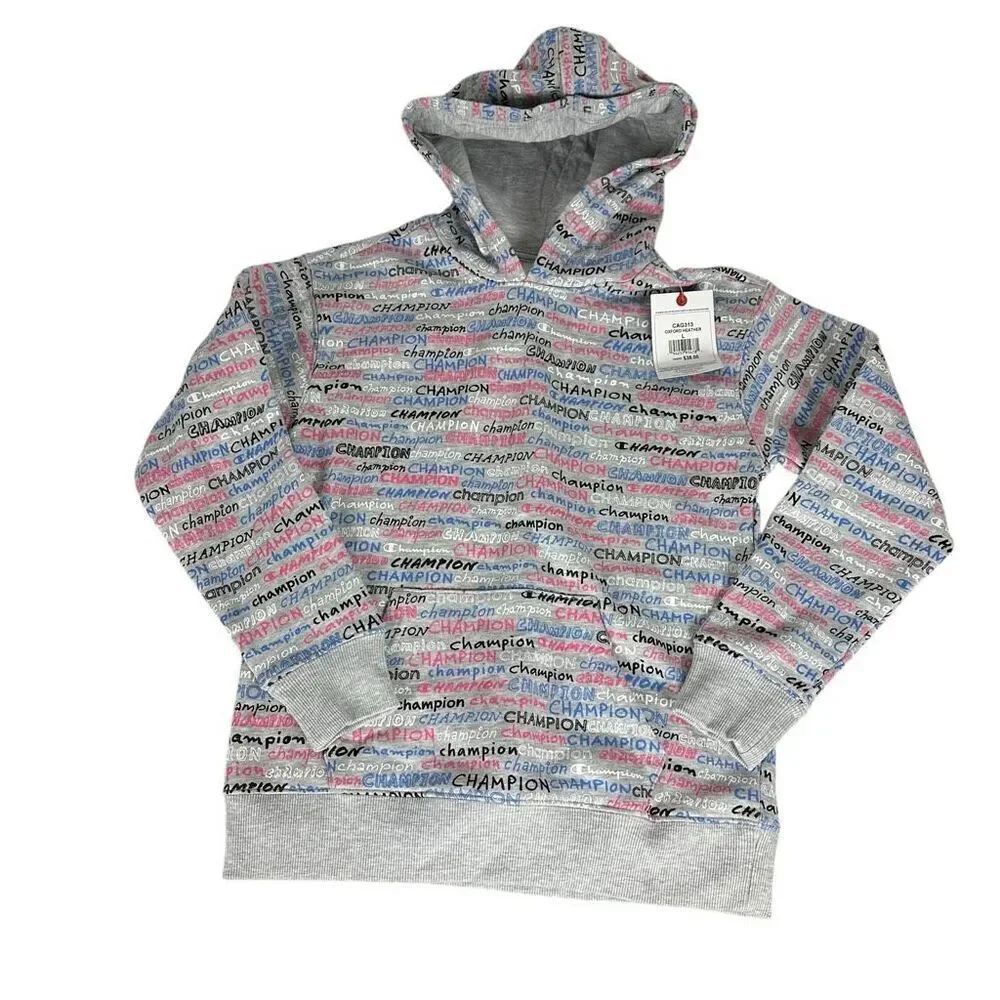 Champion Hoodie Size Large All Over Print Unisex CAG313 Oxford Heather NEW